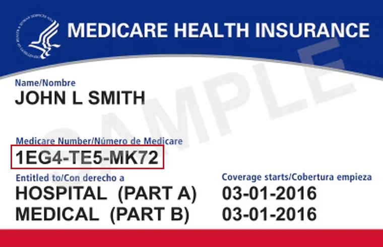 Medicare Health Insurance card with the Medicare Number circled in red